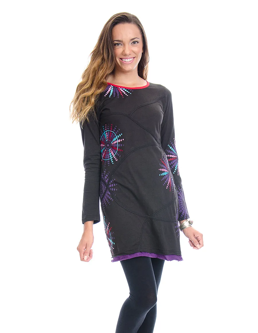 Black and Red Burst Long Sleeve Tunic