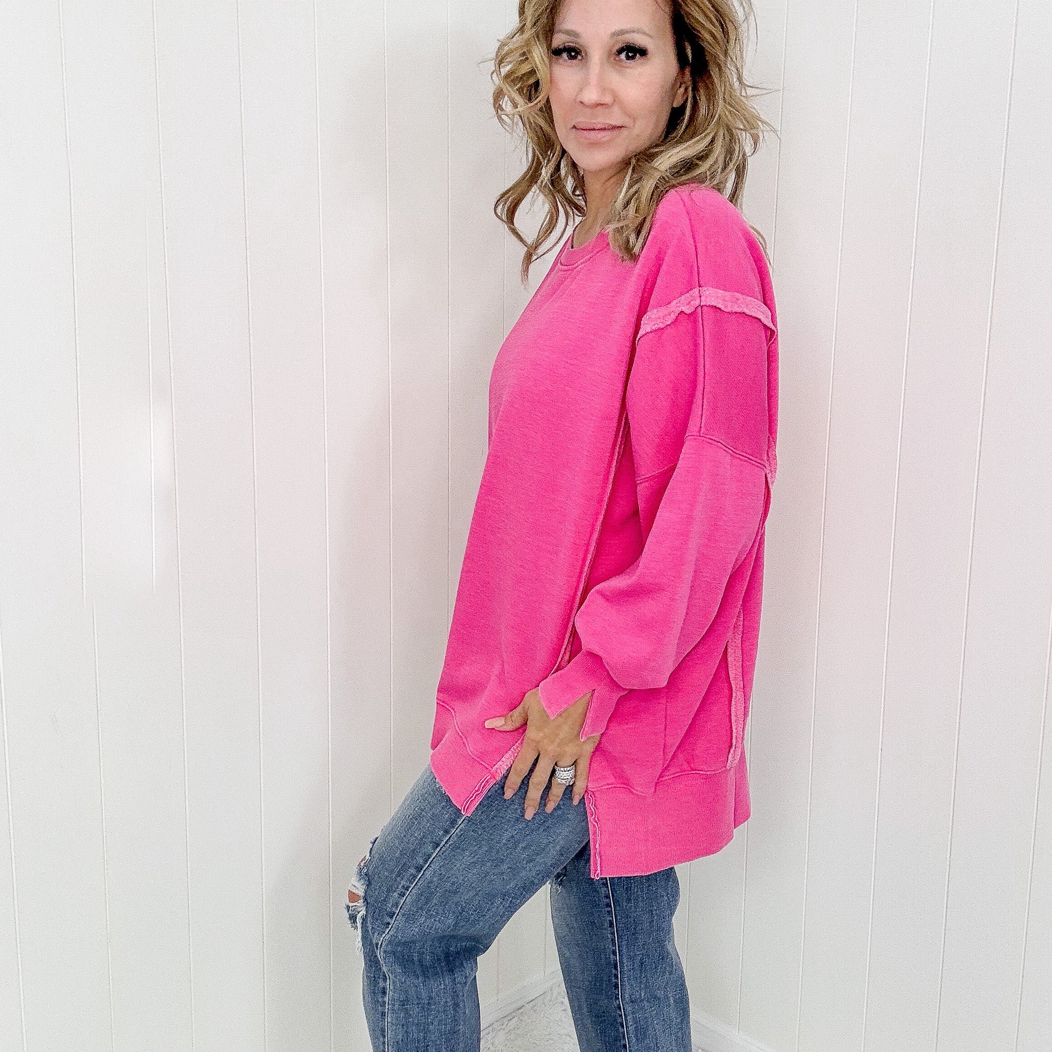 Blakeley Pink Oversized Classic Crew Pullover