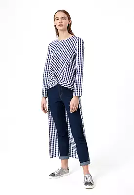 Blue Checks Cape Blouse