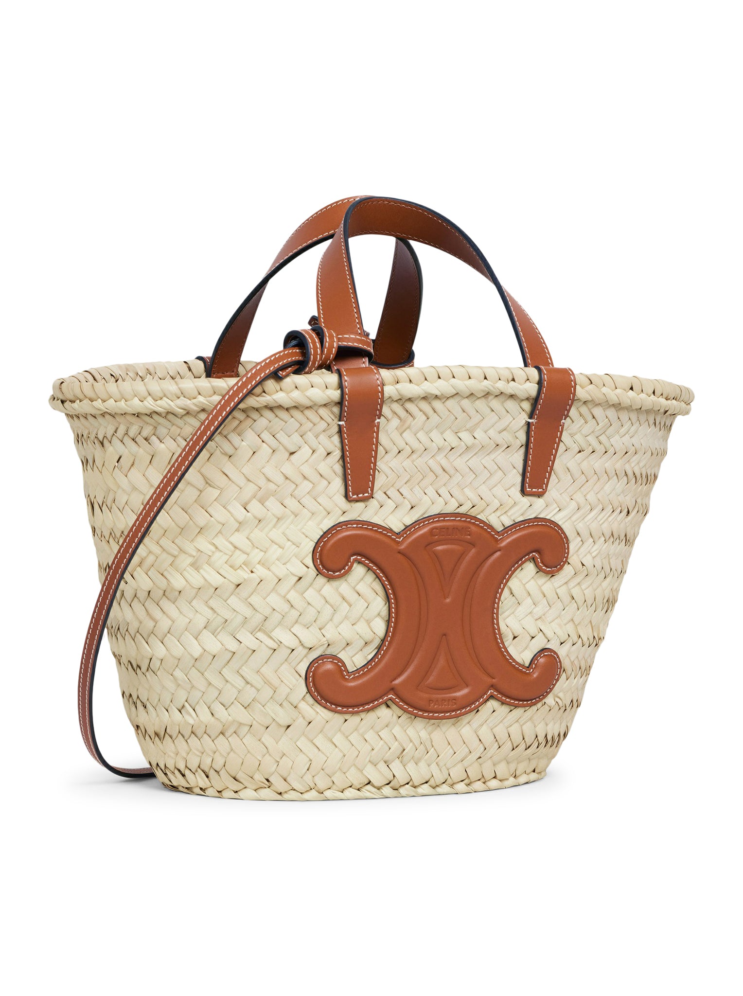 CELINE CLASSIC SMALL PANIER BAG IN PALM LEAVES AND LEATHER CALFSKIN