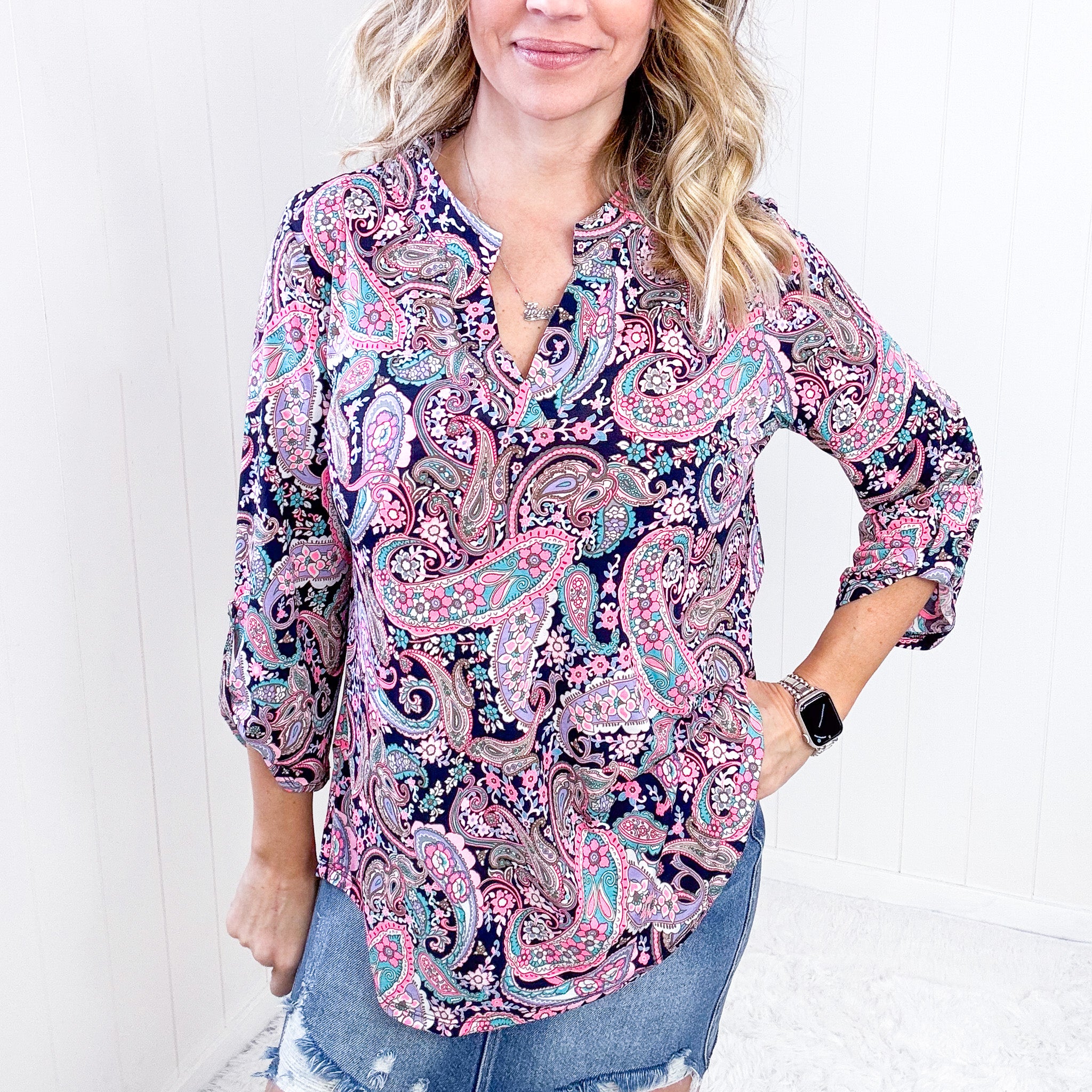 Dear Scarlett Lizzy Top in Pink Paisley