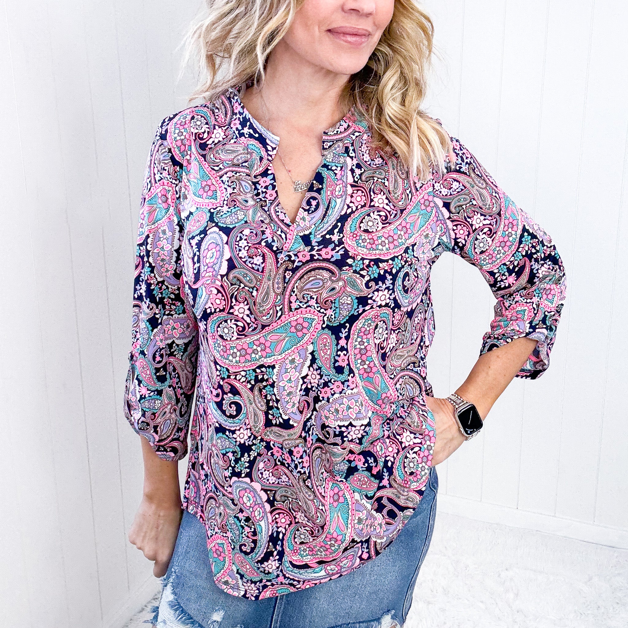 Dear Scarlett Lizzy Top in Pink Paisley