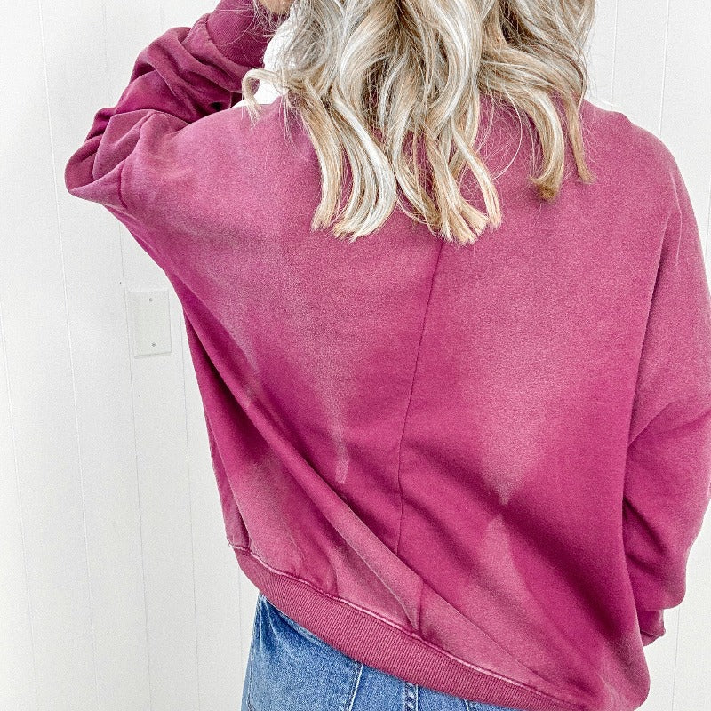 Easel Burgundy Bleach Washed Long Sleeve Pullover