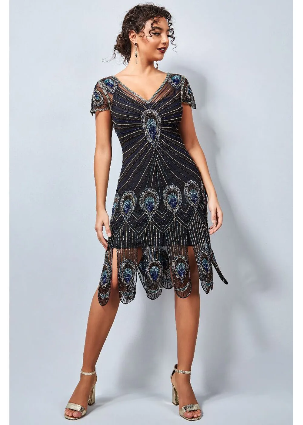 Gatsbylady Amelia Peacock 20's Flapper Dress Black