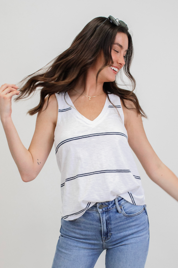 Girlfriend Twin Stripe Tank by Z Supply