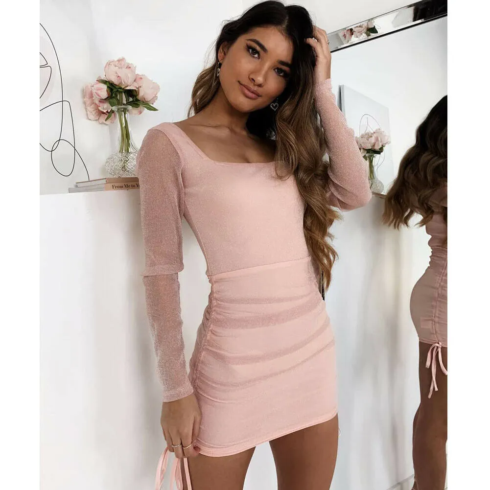 Glitter Transparent Sleeve Mini Dress