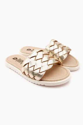 Gold puff woven slide