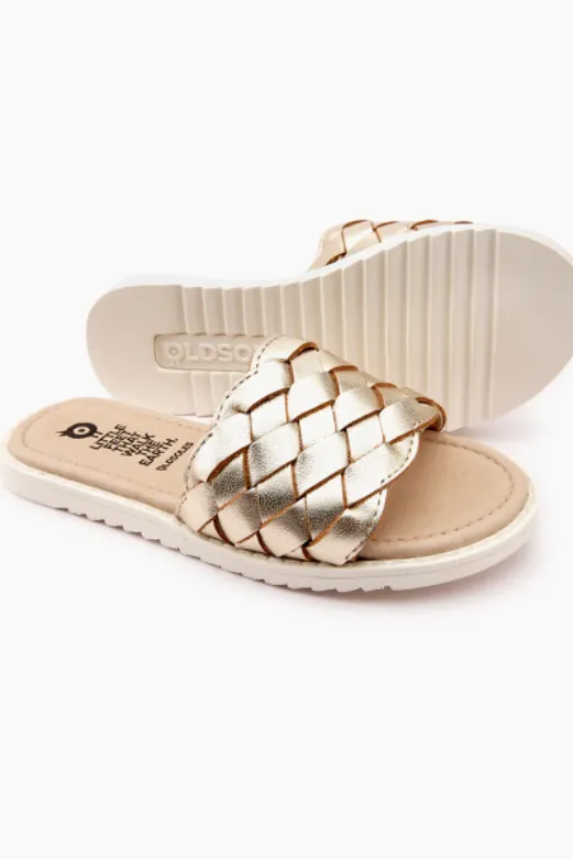 Gold puff woven slide