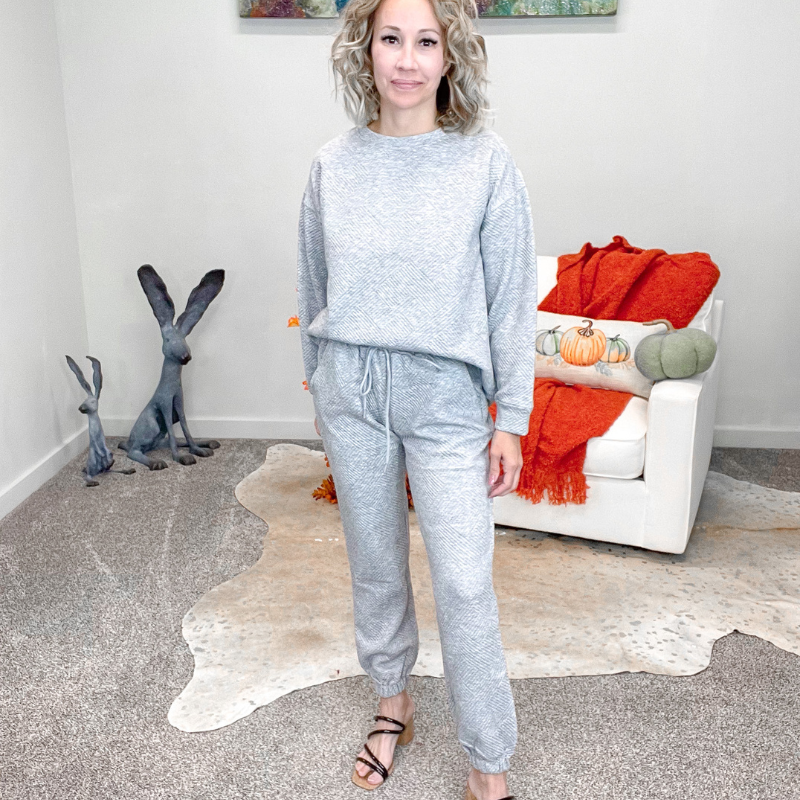 Grey Textured Long Sleeve Sweatshirt Top