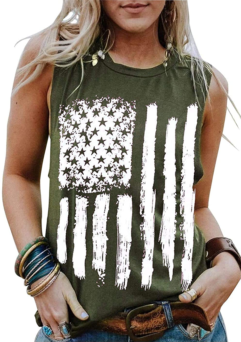 Haute Edition Women'sUSAAmerican Flag 4th of July Casual Loose Fit Tops With Plus