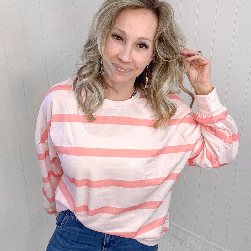 Here for the Stripes Peachy Long Sleeve Top