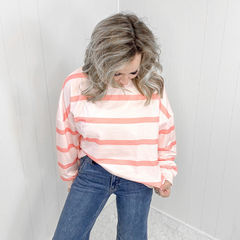 Here for the Stripes Peachy Long Sleeve Top