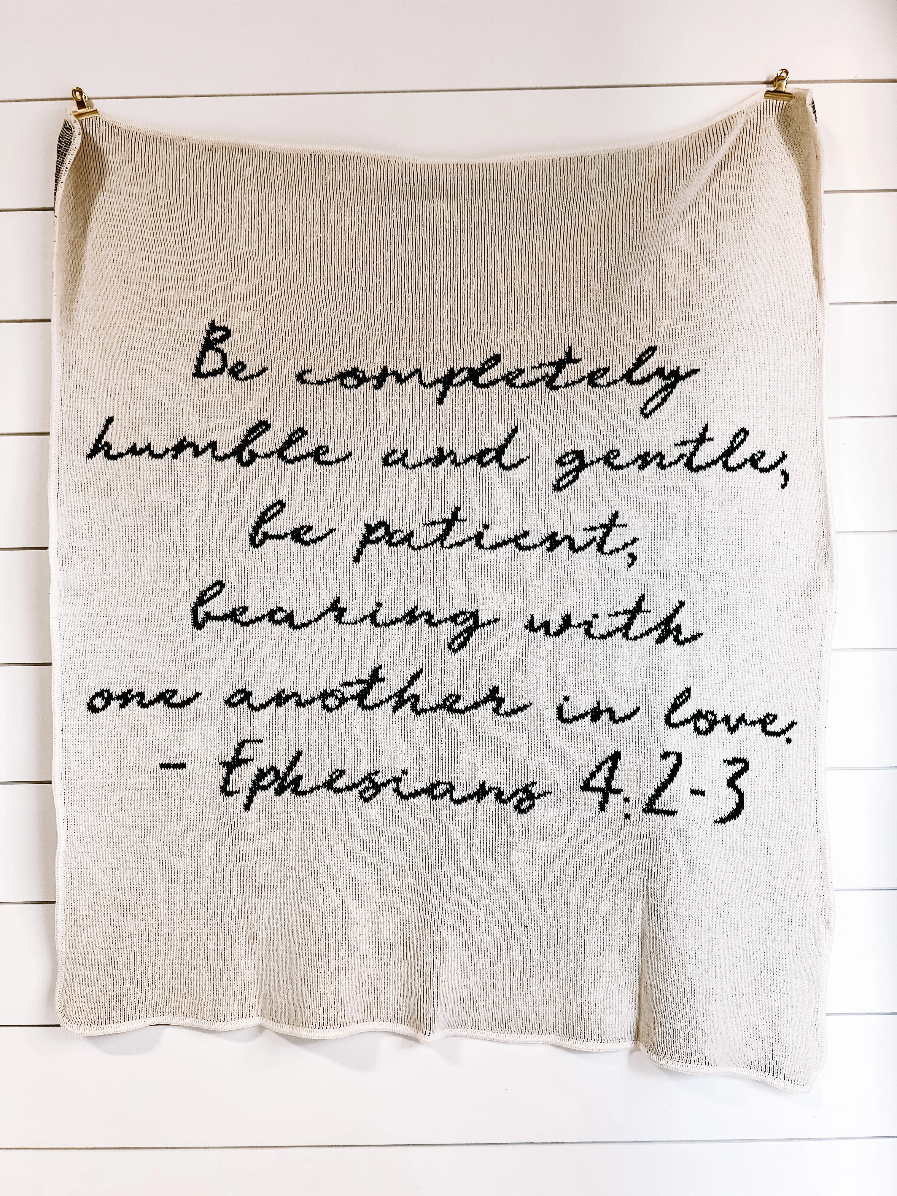 Made in the USA | Recycled Cotton Blend Ephesians 4:2-3 Throw Blanket | Natural