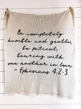 Made in the USA | Recycled Cotton Blend Ephesians 4:2-3 Throw Blanket | Natural