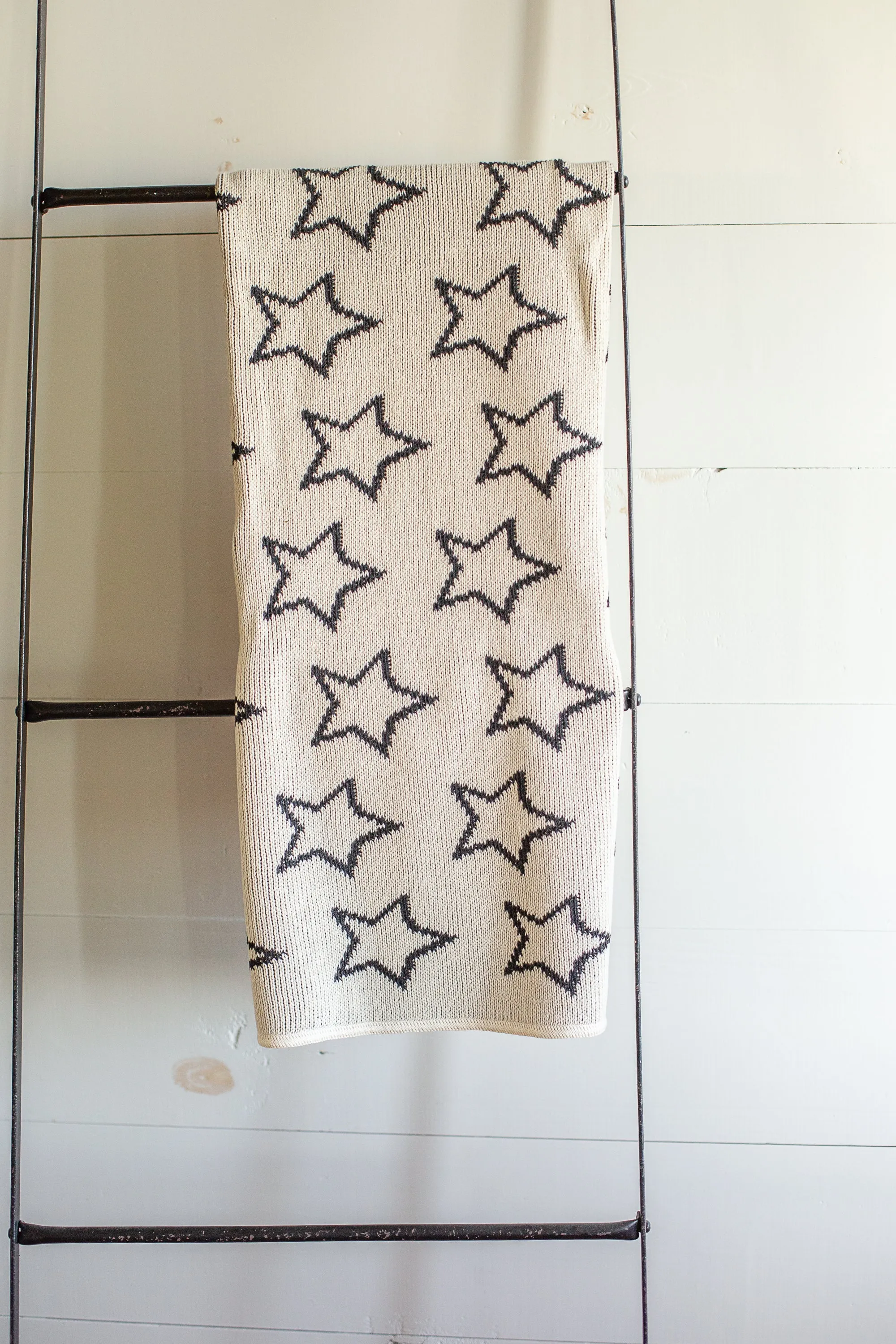 Made in the USA | Recycled Cotton Blend Throw Blanket | Stars on Natural