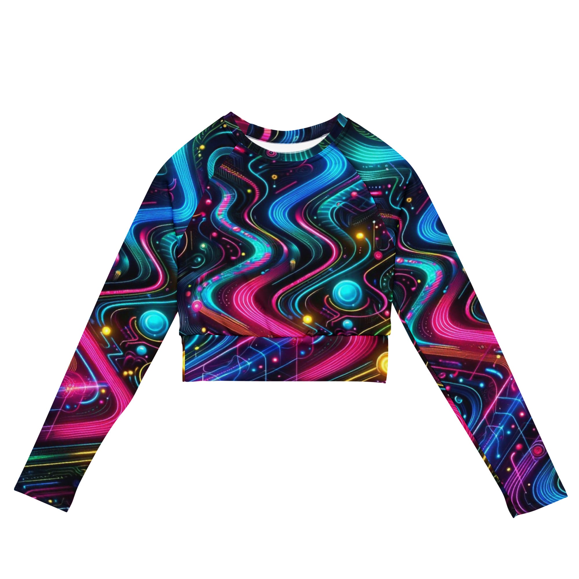 Neon Pulse Long Sleeve Rave Crop Top