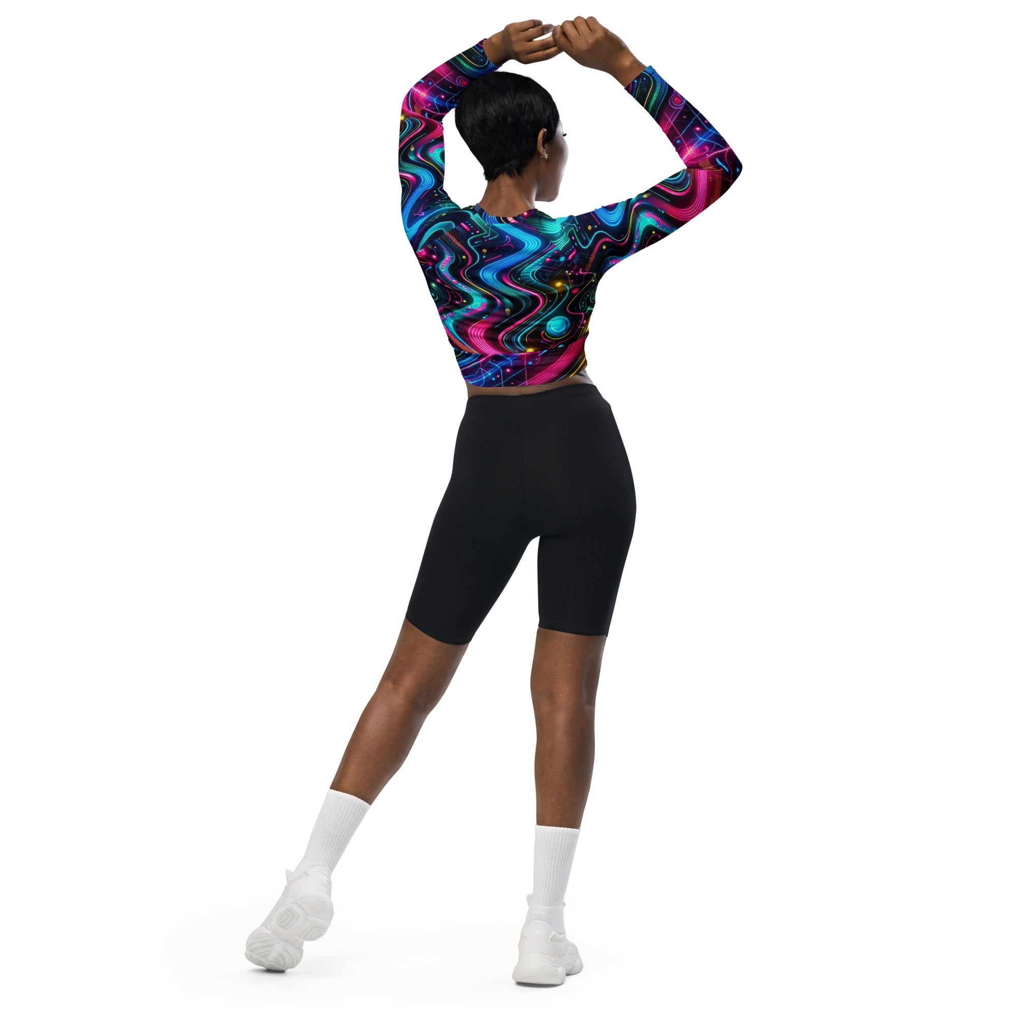 Neon Pulse Long Sleeve Rave Crop Top