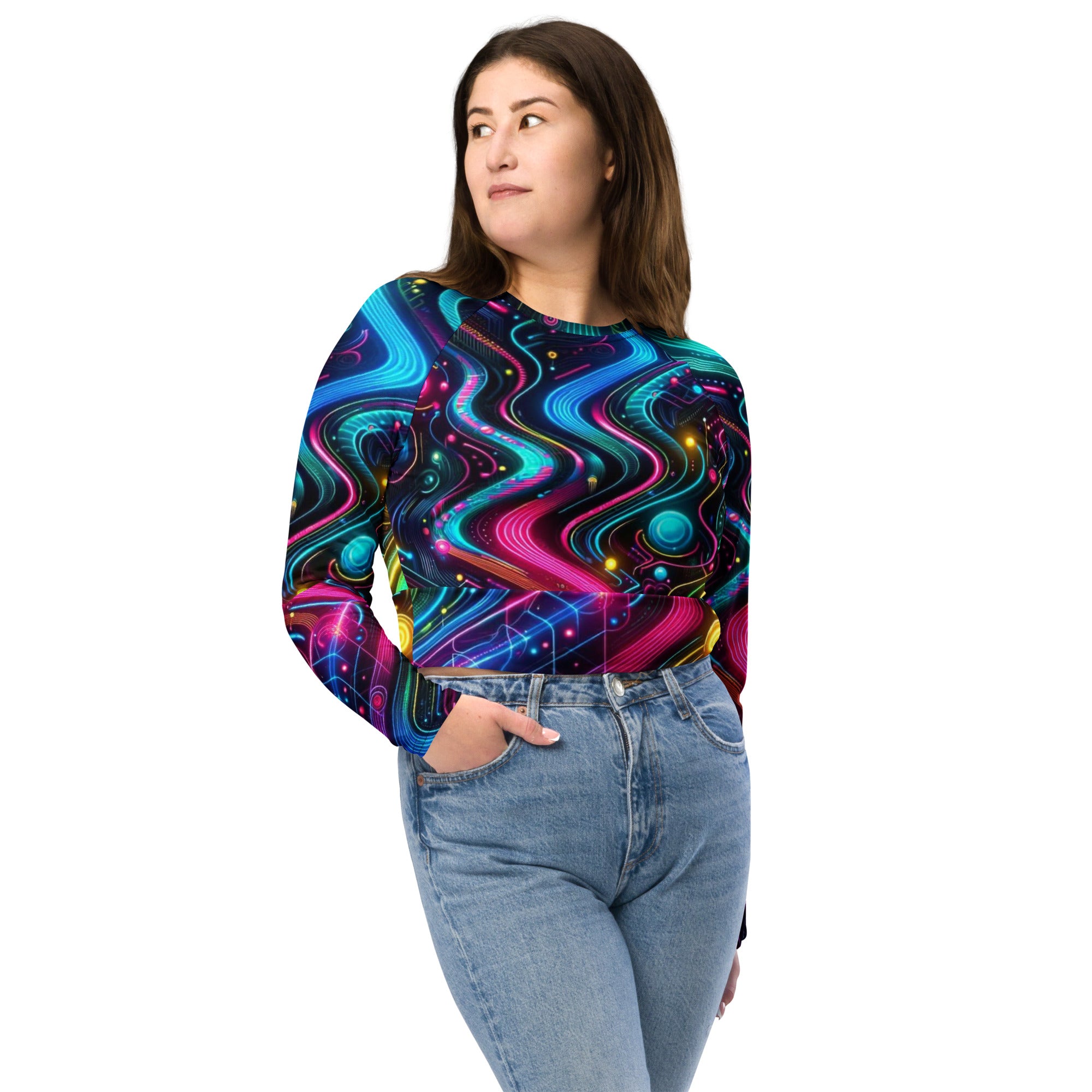 Neon Pulse Long Sleeve Rave Crop Top