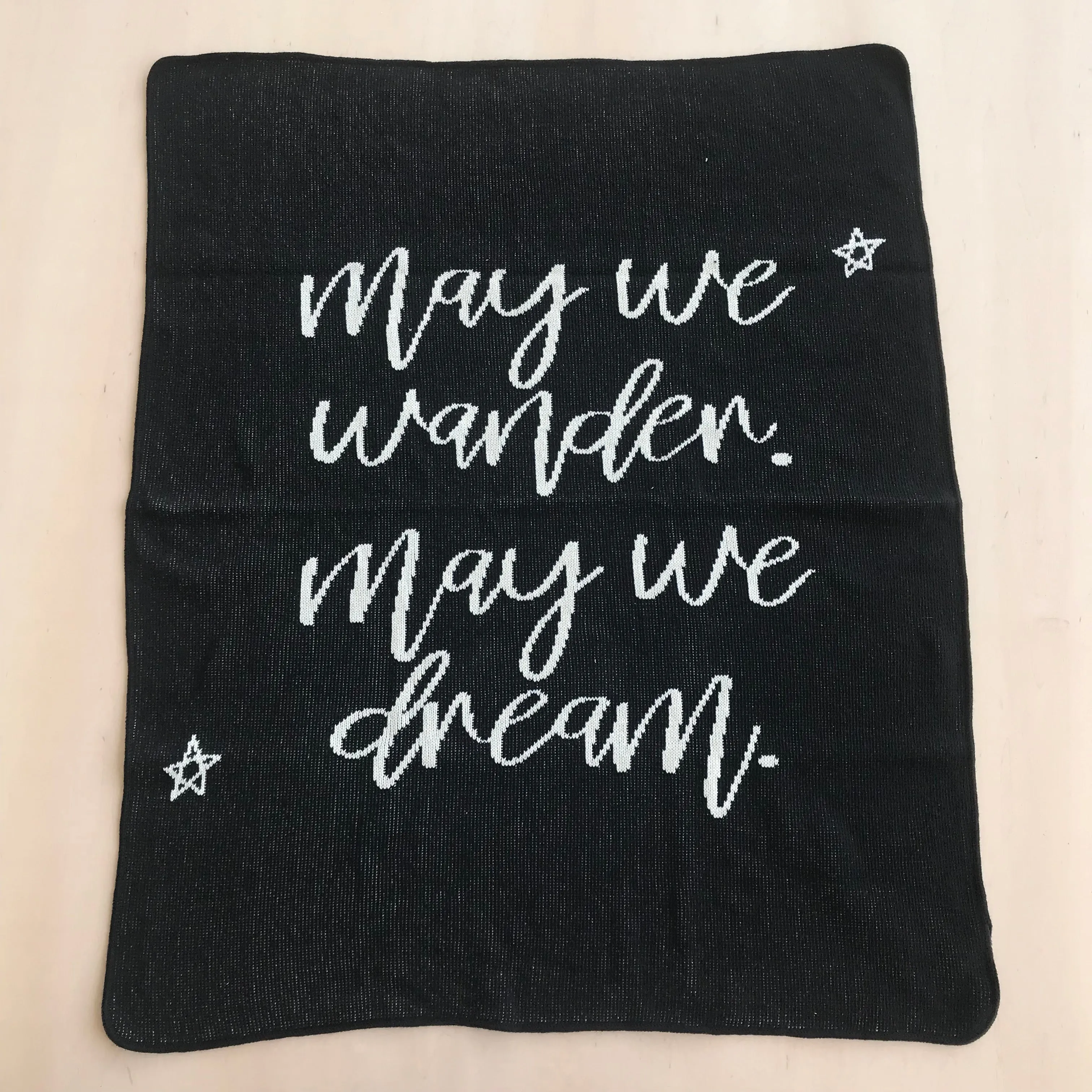 ONE OF A KIND Made in the USA | Recycled Cotton Blend  May We Wander May You Dream Throw Blanket | Black