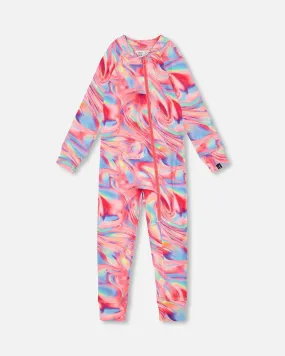 One Piece Thermal Underwear Printed Pink Marble