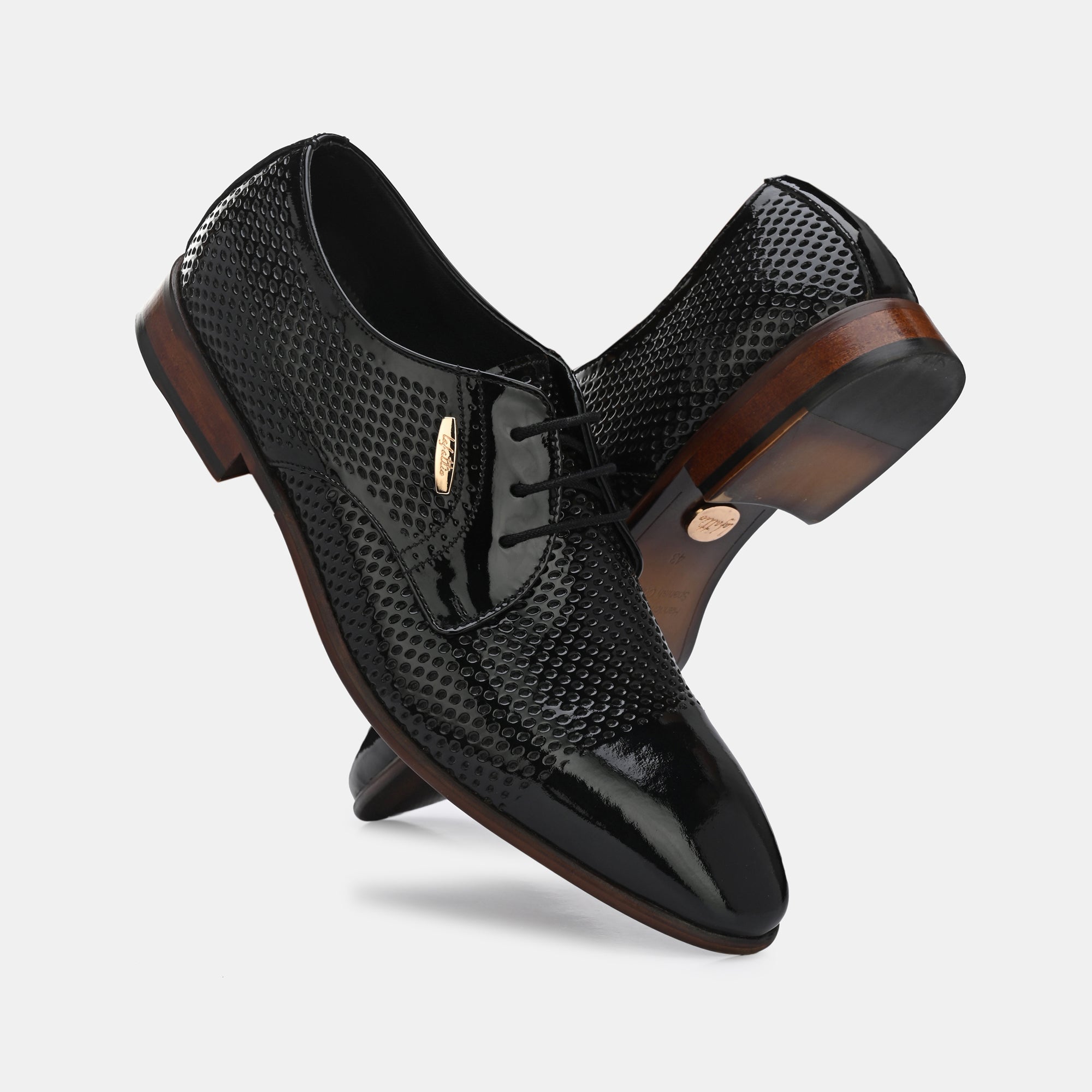 Patent Black Perforated Lace-Up Shoes by Lafattio