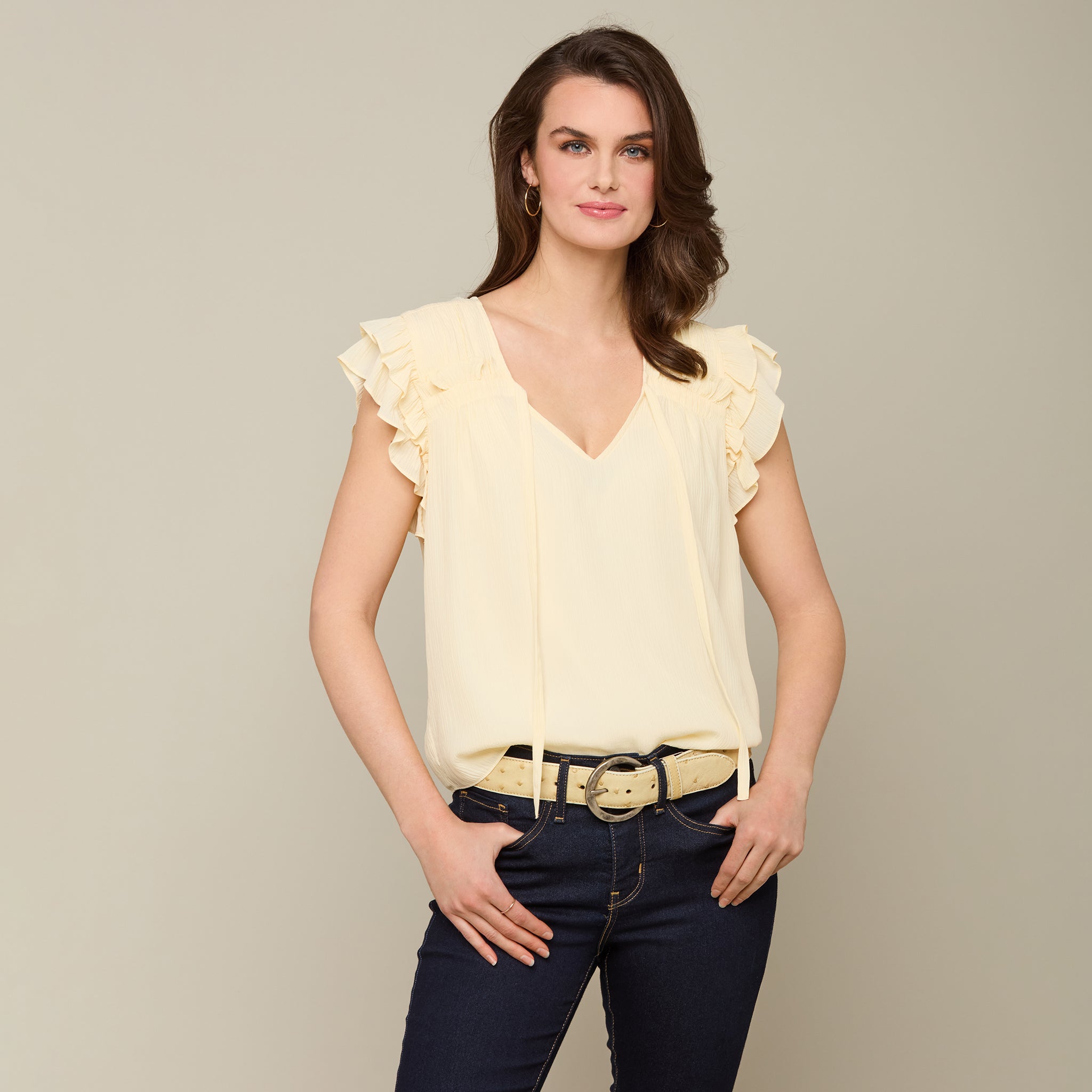 Phoebe Ruffle Blouse :: Light Tan