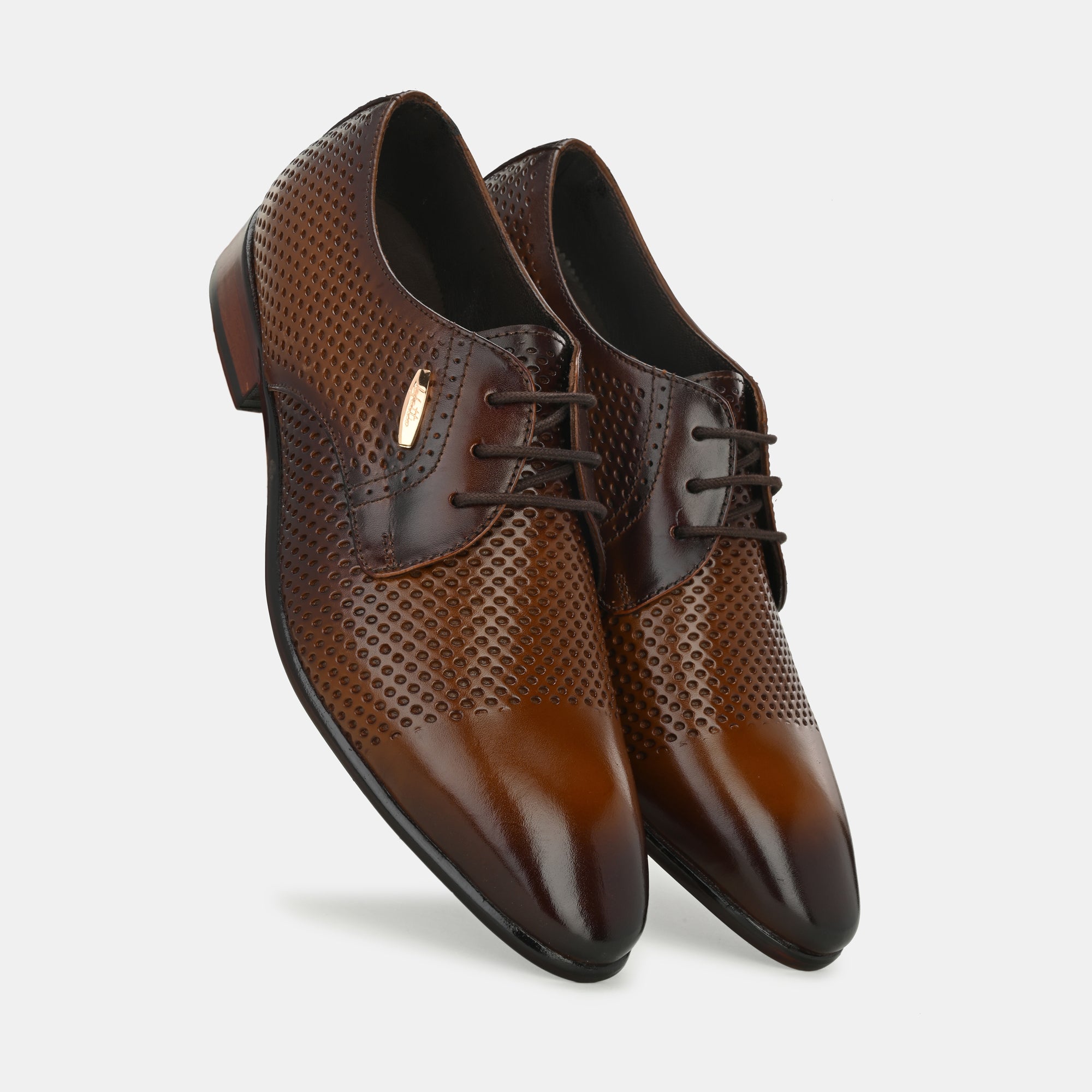 Tan Perforated Lace-Up Shoes by Lafattio