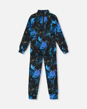 Two Piece Thermal Underwear Set Black Printed Storm