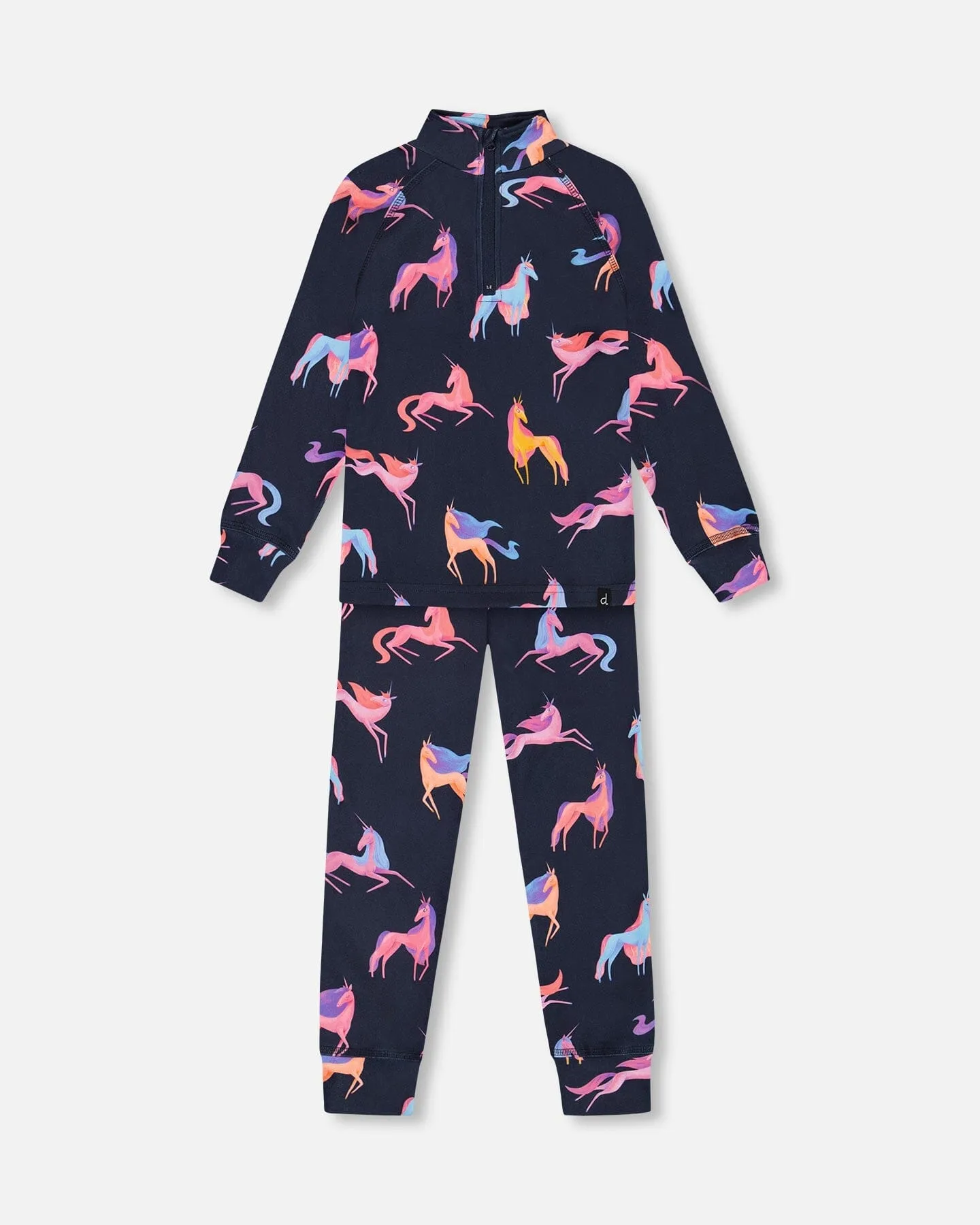 Two Piece Thermal Underwear Set Navy Printed Unicorn