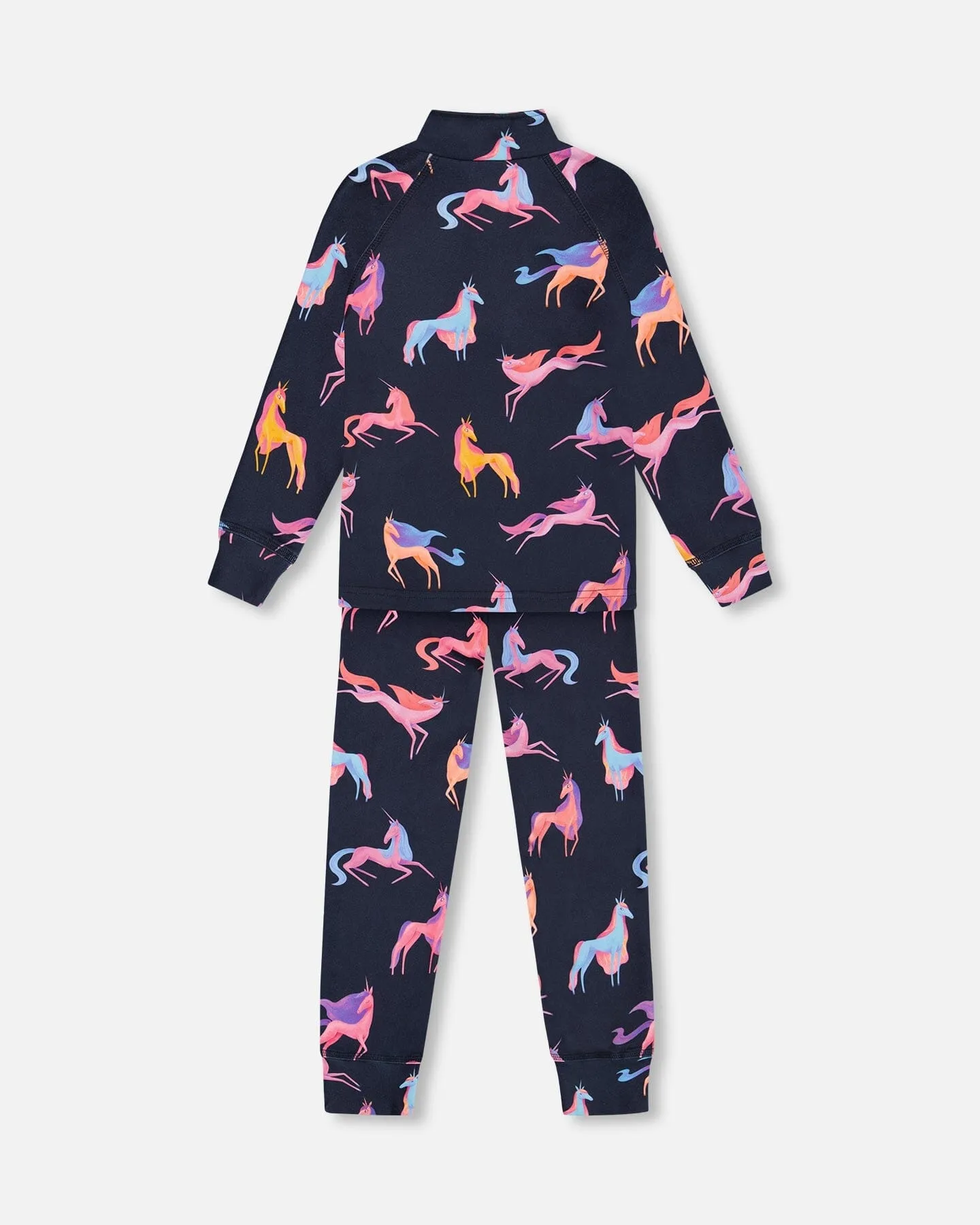 Two Piece Thermal Underwear Set Navy Printed Unicorn