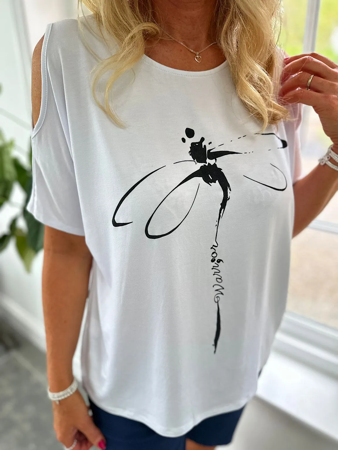 White Dragonfly Warrior Cold Shoulder Top Lisa